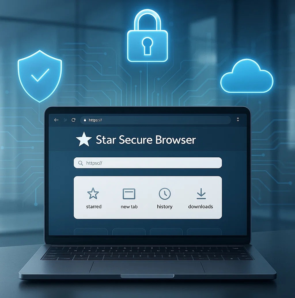 Modern office workspace with team collaborating on security software development